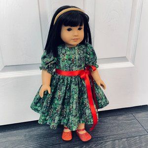 Doll Clothes Christmas Green Holly Dress fits American Girl and 18” Dolls